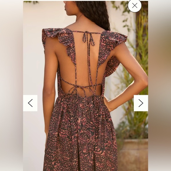 Anthropologie Open Back Ruffle Mini Dress | Size M | Boho Print - Picture 2 of 11